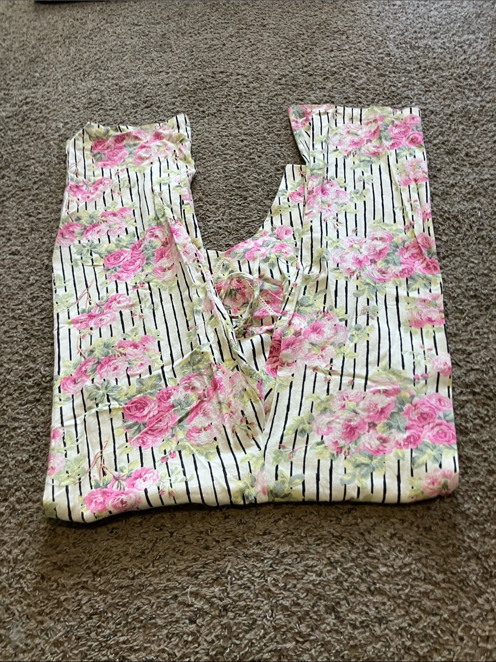 April Cornell Cream Striped overalls Pink Floral Print - Picture 7 of 14